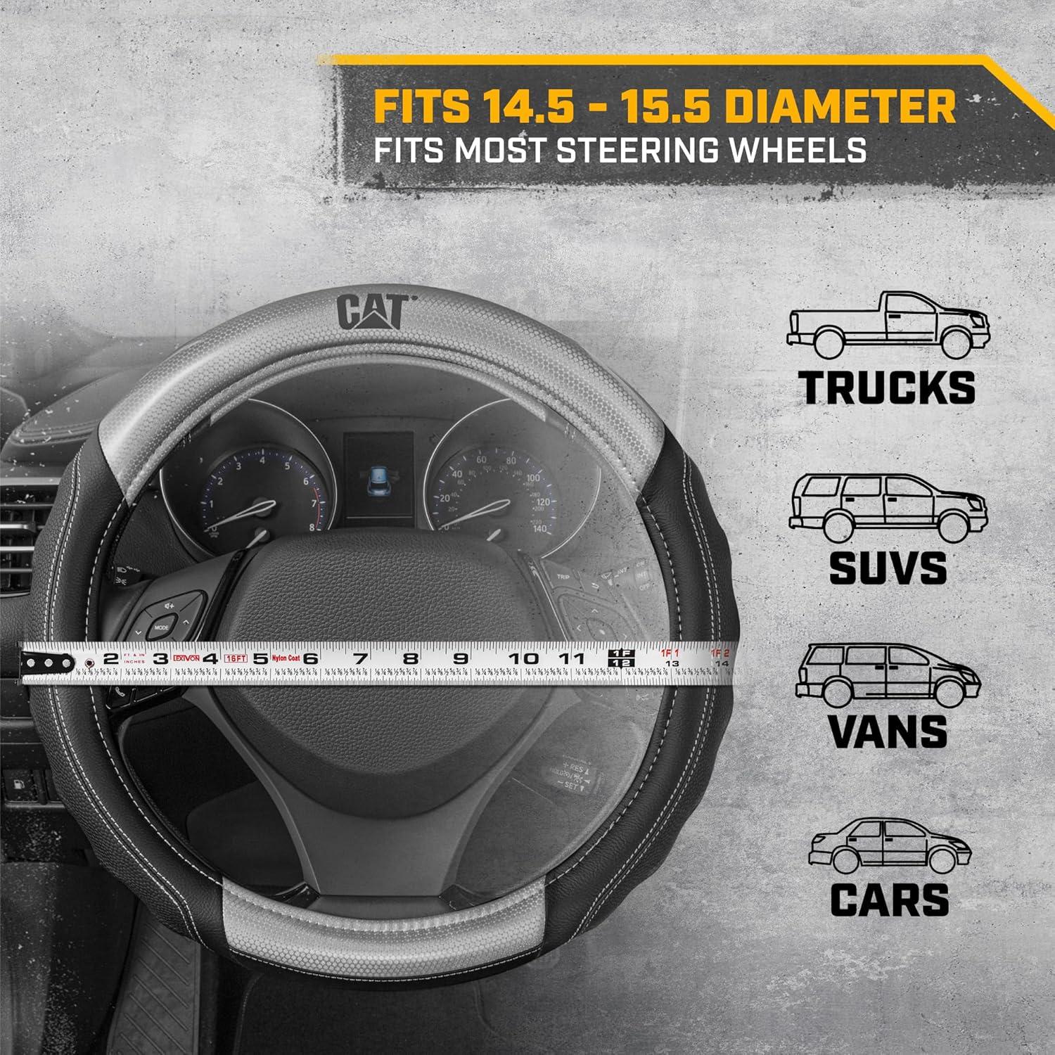 imageCat ErgoDrive Car Steering Wheel Cover with Light Gray Grip Standard 15 inch Size Durable and Comfortable with Advanced Grip Black Faux Leather Steering Wheel Cover for Auto Truck Van SUVGray HexSport