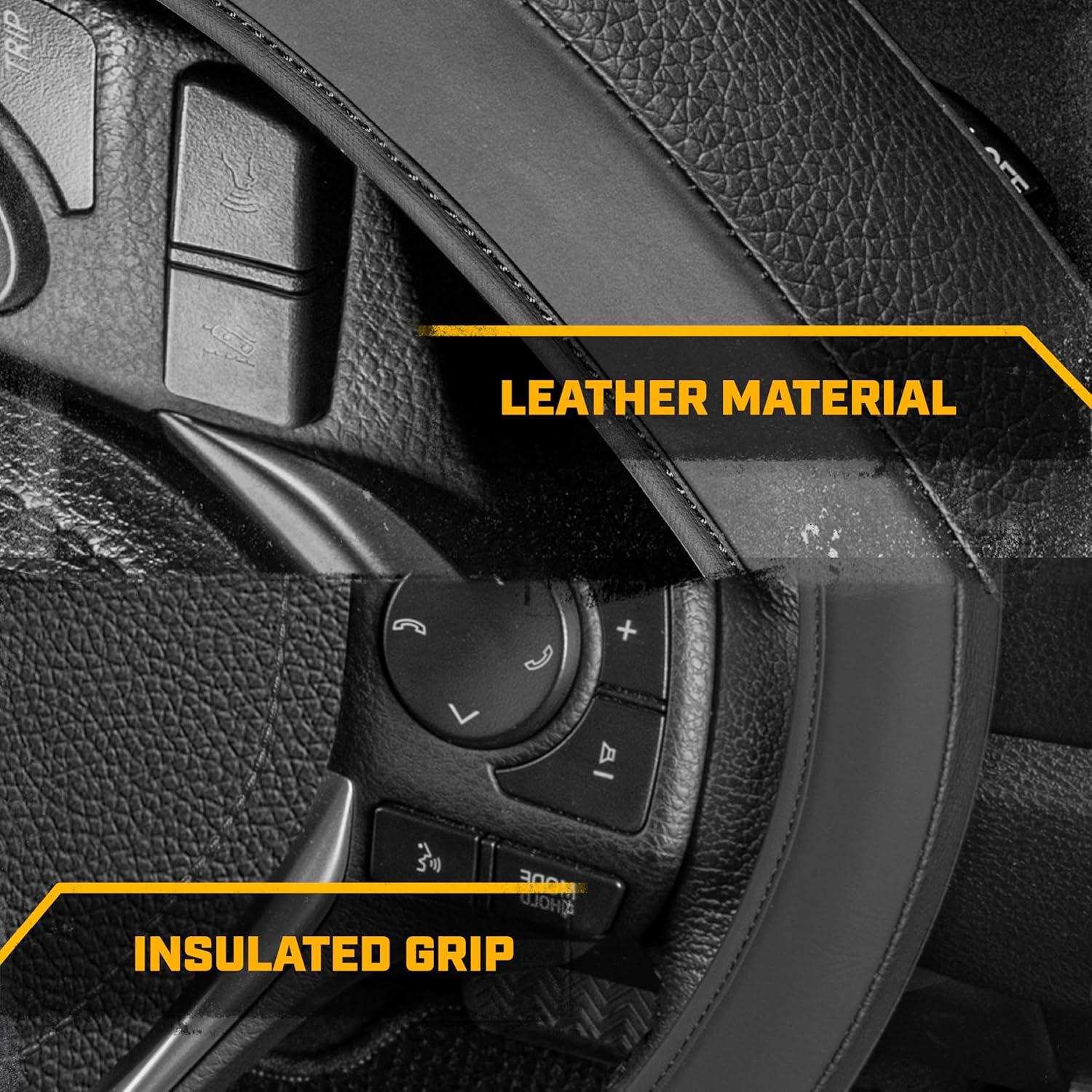 imageCat ErgoDrive Car Steering Wheel Cover with Light Gray Grip Standard 15 inch Size Durable and Comfortable with Advanced Grip Black Faux Leather Steering Wheel Cover for Auto Truck Van SUVBlack EasyWrap