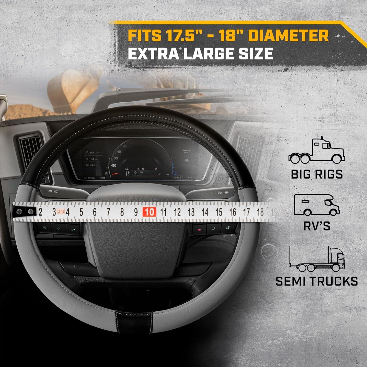 imageCat ErgoDrive Car Steering Wheel Cover with Light Gray Grip Standard 15 inch Size Durable and Comfortable with Advanced Grip Black Faux Leather Steering Wheel Cover for Auto Truck Van SUVBlackGray BigDrive