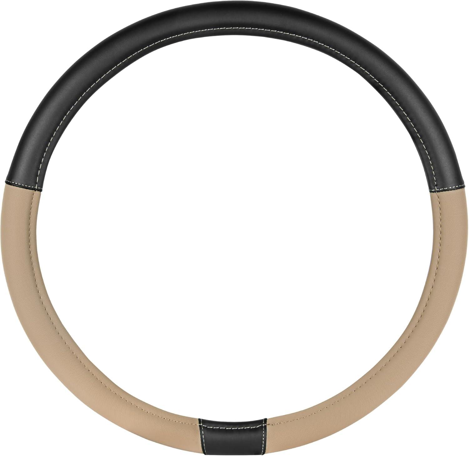 imageCat ErgoDrive Car Steering Wheel Cover with Light Gray Grip Standard 15 inch Size Durable and Comfortable with Advanced Grip Black Faux Leather Steering Wheel Cover for Auto Truck Van SUVBlackBeige BigDrive