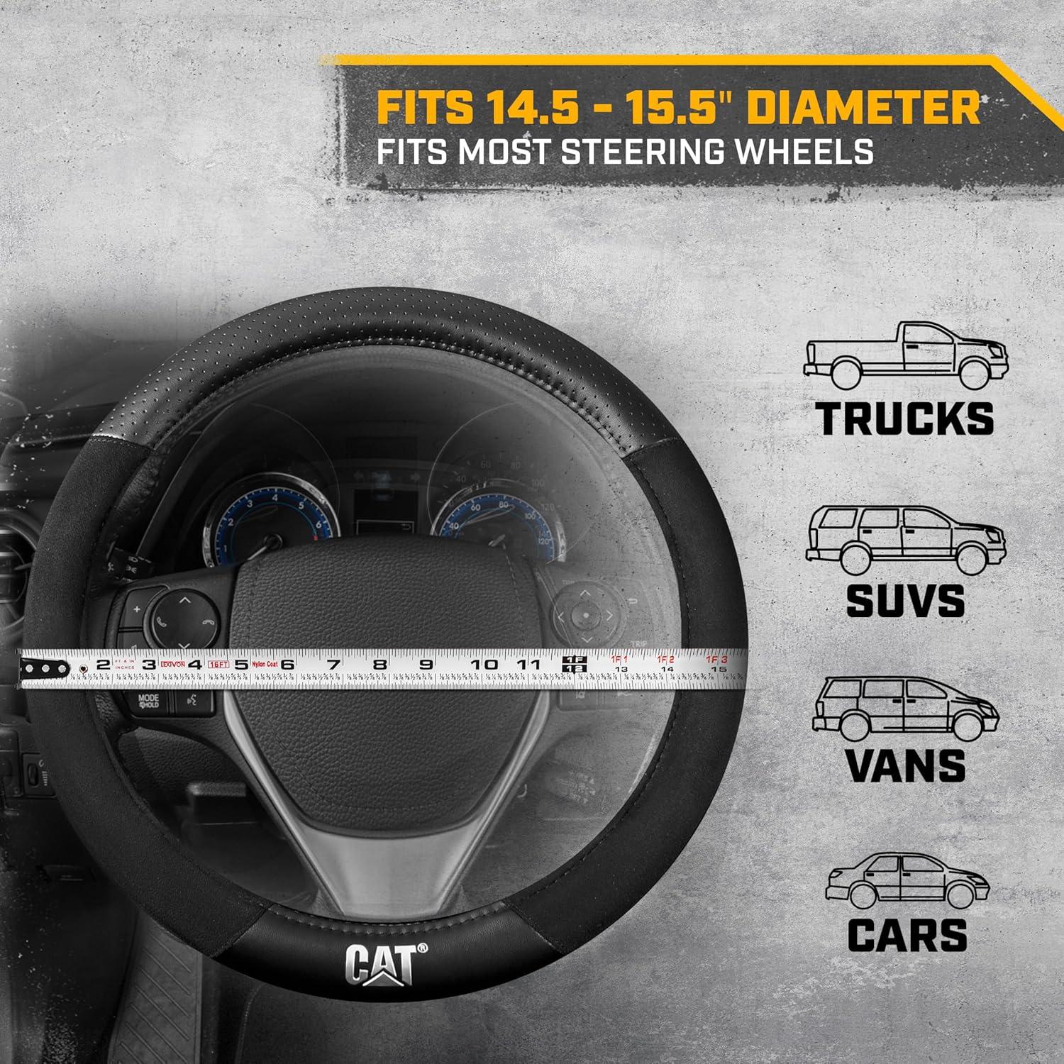 imageCat ErgoDrive Car Steering Wheel Cover with Light Gray Grip Standard 15 inch Size Durable and Comfortable with Advanced Grip Black Faux Leather Steering Wheel Cover for Auto Truck Van SUVBlackGray Suede