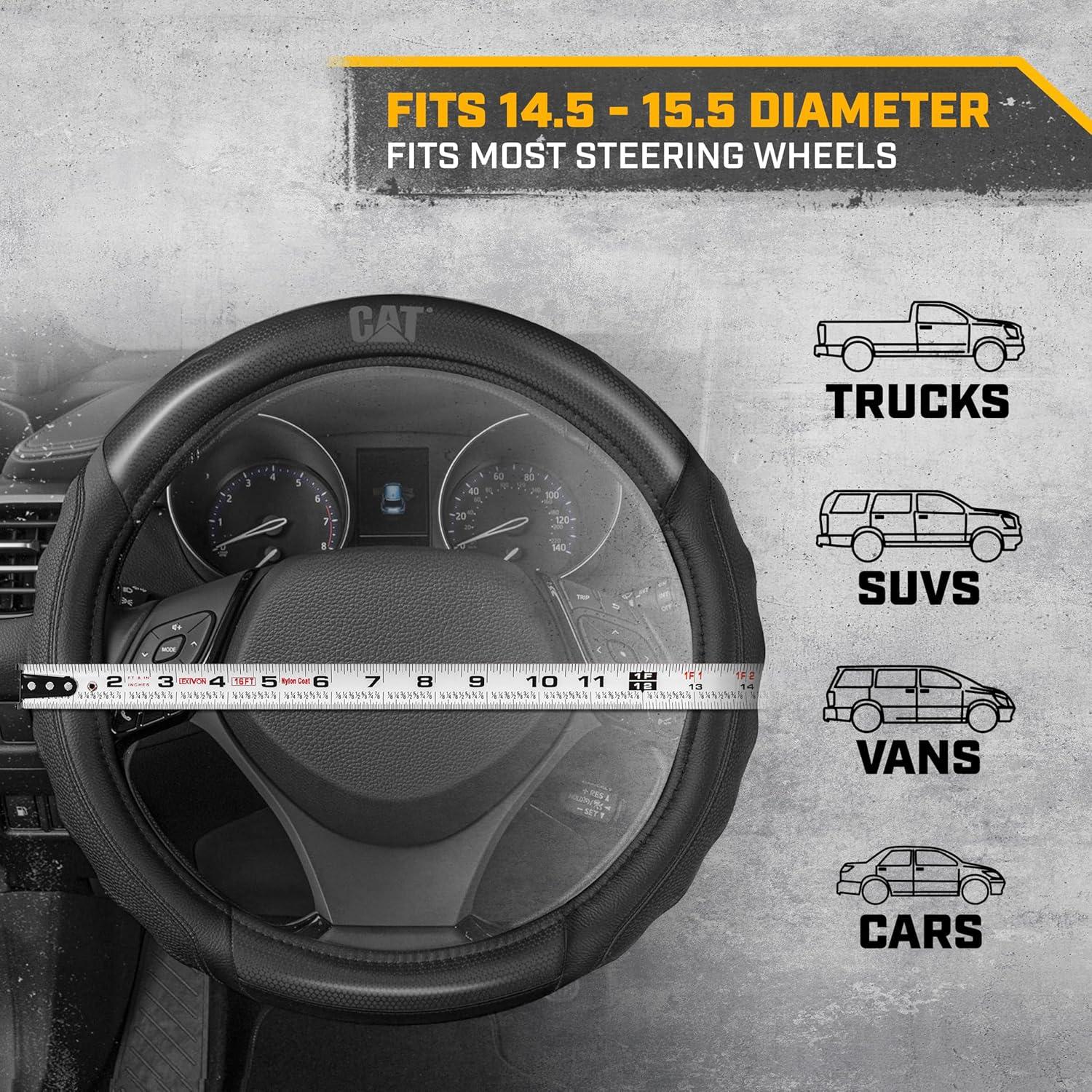 imageCat ErgoDrive Car Steering Wheel Cover with Light Gray Grip Standard 15 inch Size Durable and Comfortable with Advanced Grip Black Faux Leather Steering Wheel Cover for Auto Truck Van SUVBlack HexSport