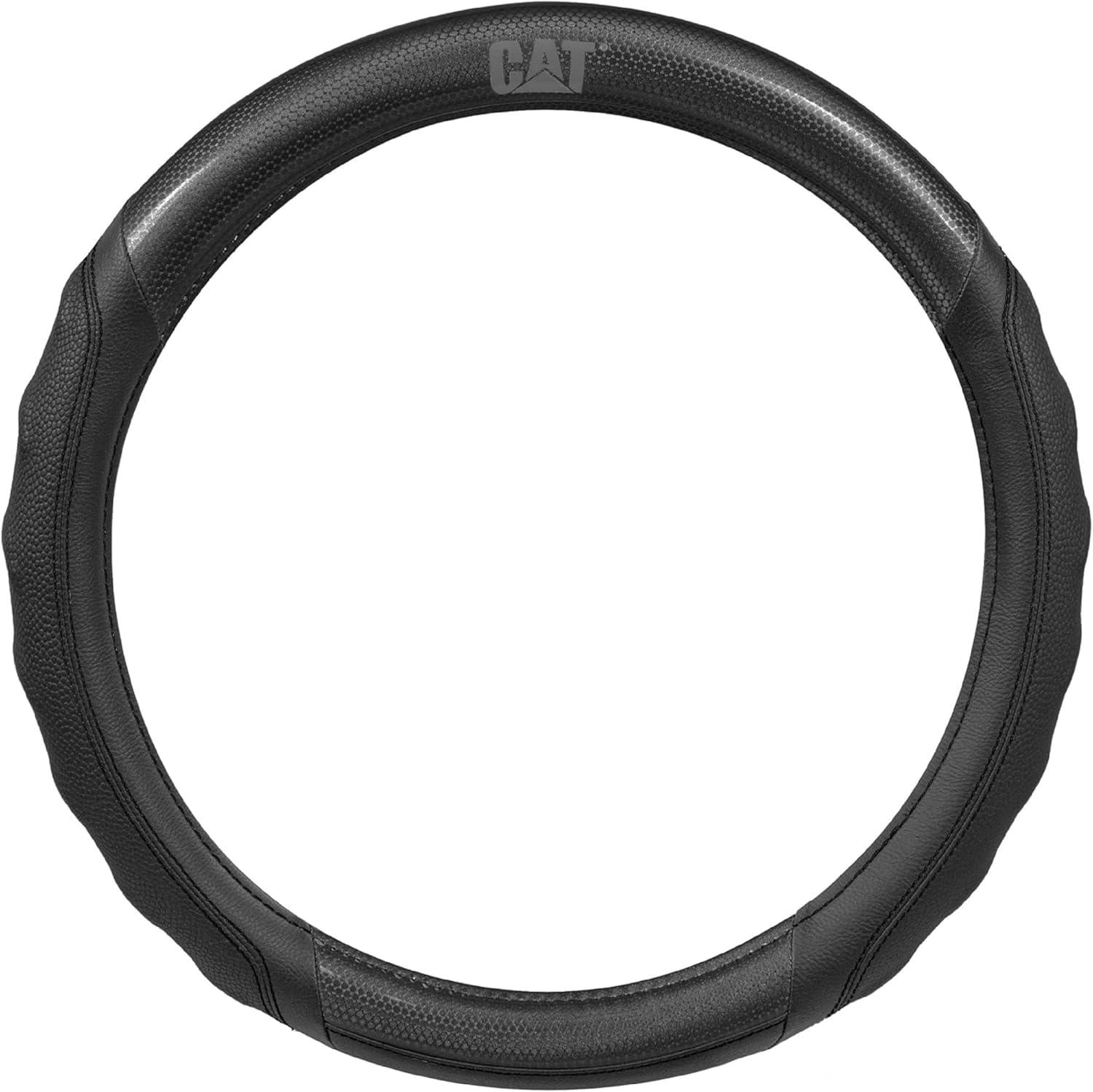 imageCat ErgoDrive Car Steering Wheel Cover with Light Gray Grip Standard 15 inch Size Durable and Comfortable with Advanced Grip Black Faux Leather Steering Wheel Cover for Auto Truck Van SUVBlack HexSport