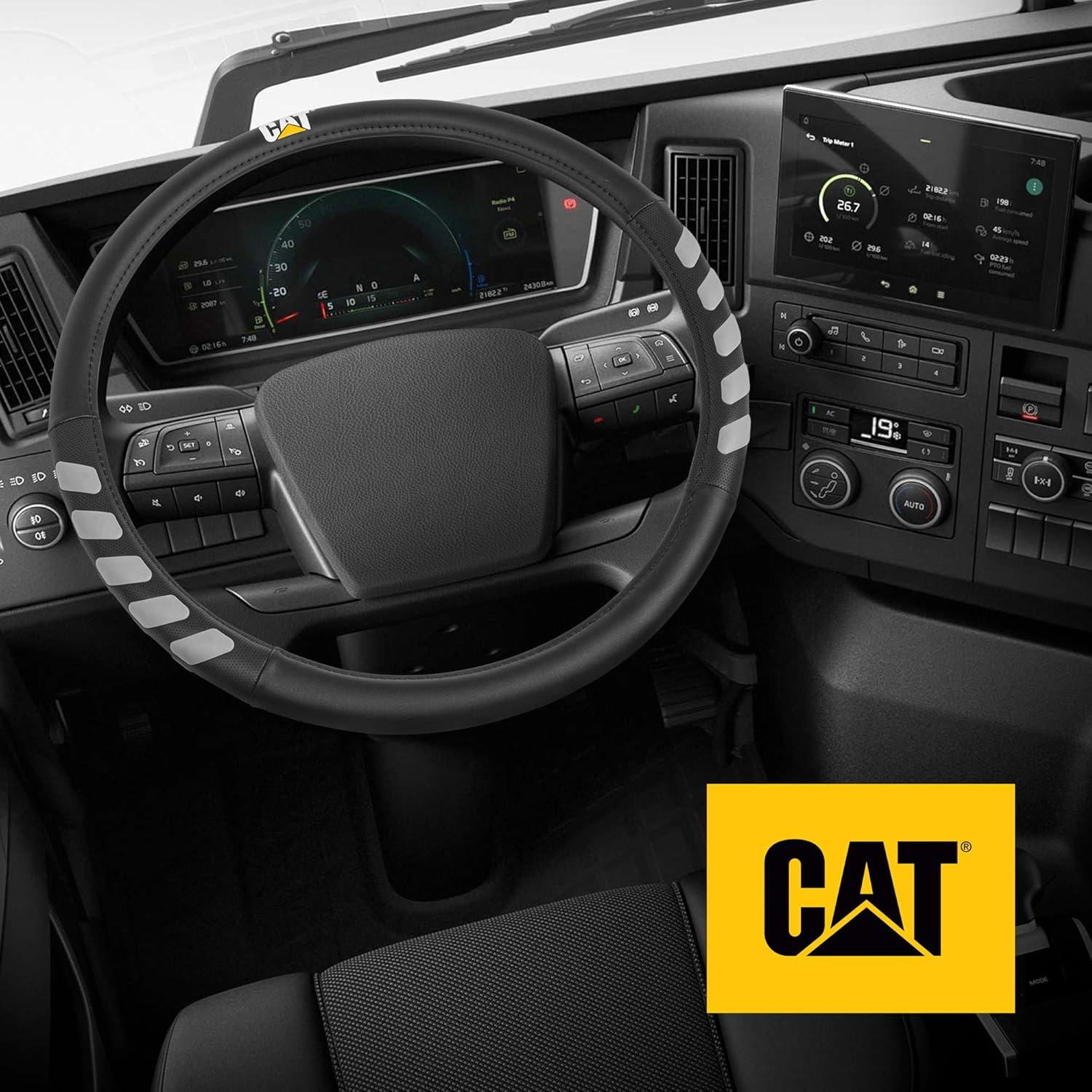 imageCat ErgoDrive Car Steering Wheel Cover with Light Gray Grip Standard 15 inch Size Durable and Comfortable with Advanced Grip Black Faux Leather Steering Wheel Cover for Auto Truck Van SUVBlack UltraSport