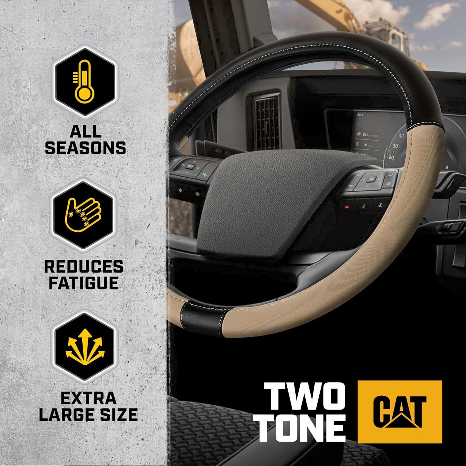 imageCat ErgoDrive Car Steering Wheel Cover with Light Gray Grip Standard 15 inch Size Durable and Comfortable with Advanced Grip Black Faux Leather Steering Wheel Cover for Auto Truck Van SUVBlackBeige BigDrive