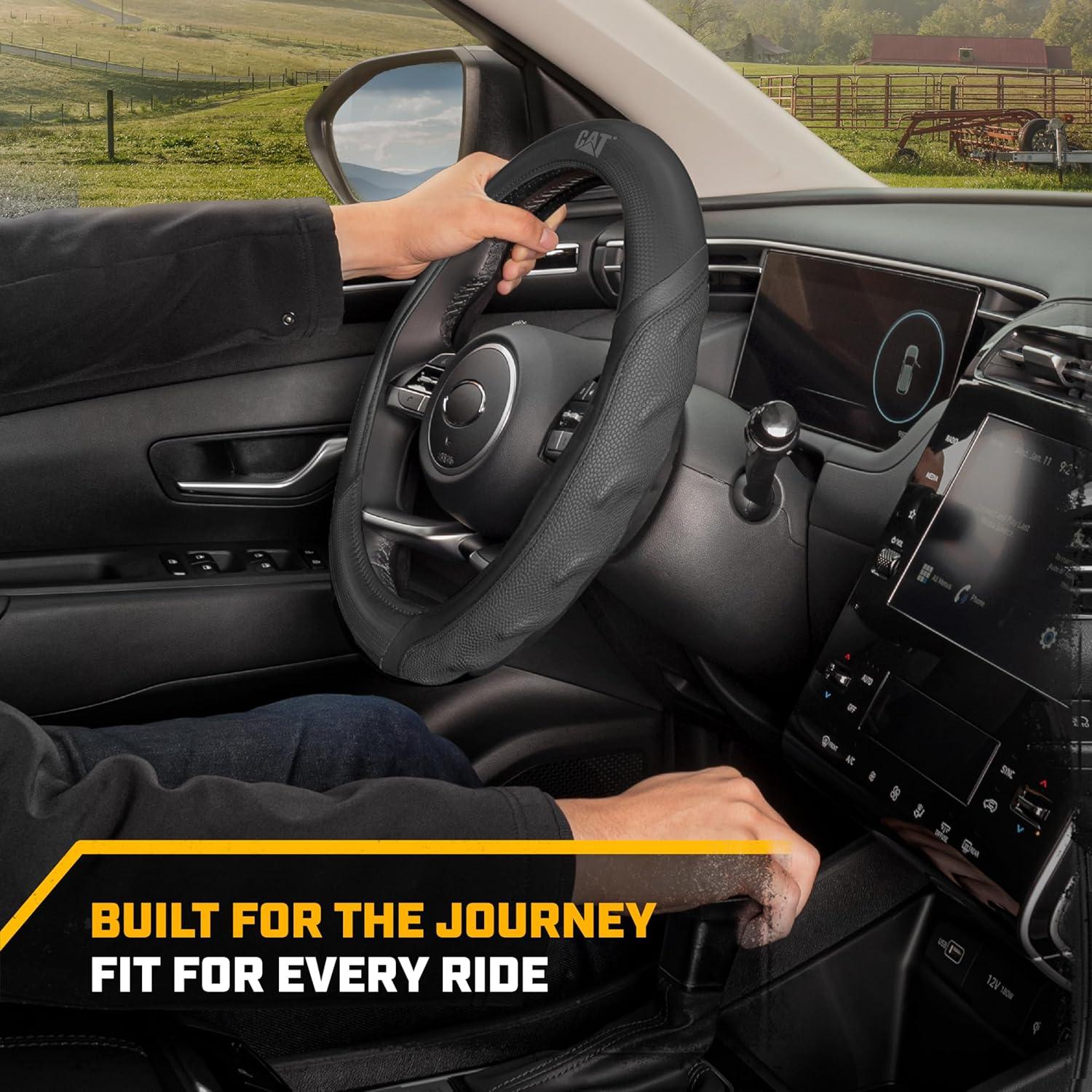 imageCat ErgoDrive Car Steering Wheel Cover with Light Gray Grip Standard 15 inch Size Durable and Comfortable with Advanced Grip Black Faux Leather Steering Wheel Cover for Auto Truck Van SUVBlack HexSport