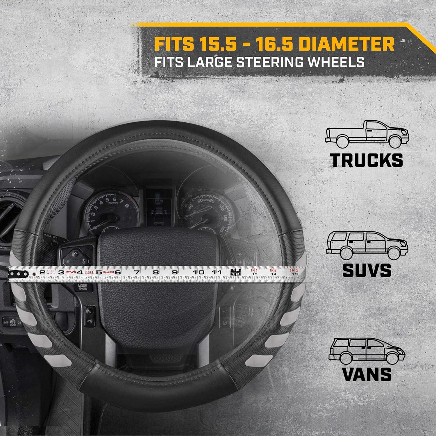 imageCat ErgoDrive Car Steering Wheel Cover with Light Gray Grip Standard 15 inch Size Durable and Comfortable with Advanced Grip Black Faux Leather Steering Wheel Cover for Auto Truck Van SUVGray