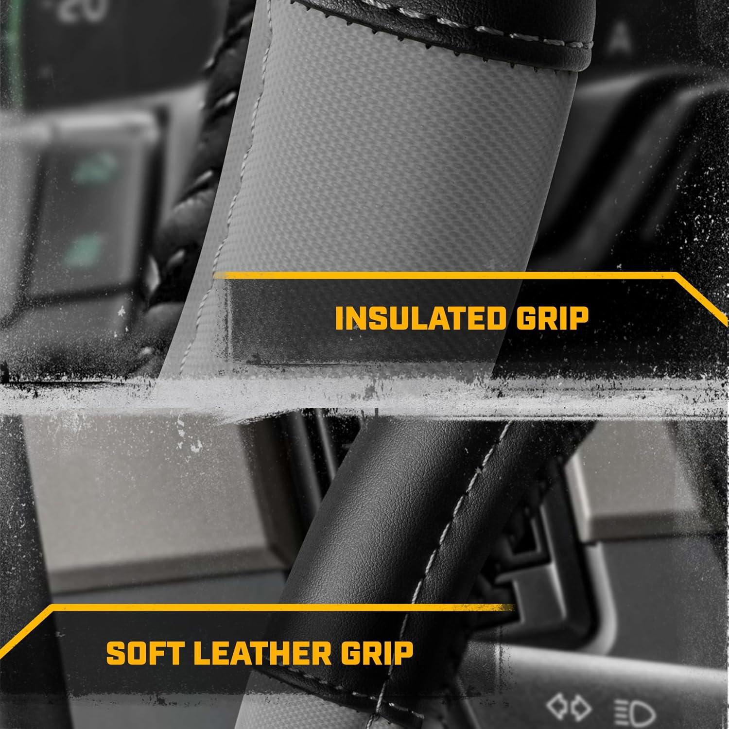 imageCat ErgoDrive Car Steering Wheel Cover with Light Gray Grip Standard 15 inch Size Durable and Comfortable with Advanced Grip Black Faux Leather Steering Wheel Cover for Auto Truck Van SUVBlackGray BigDrive