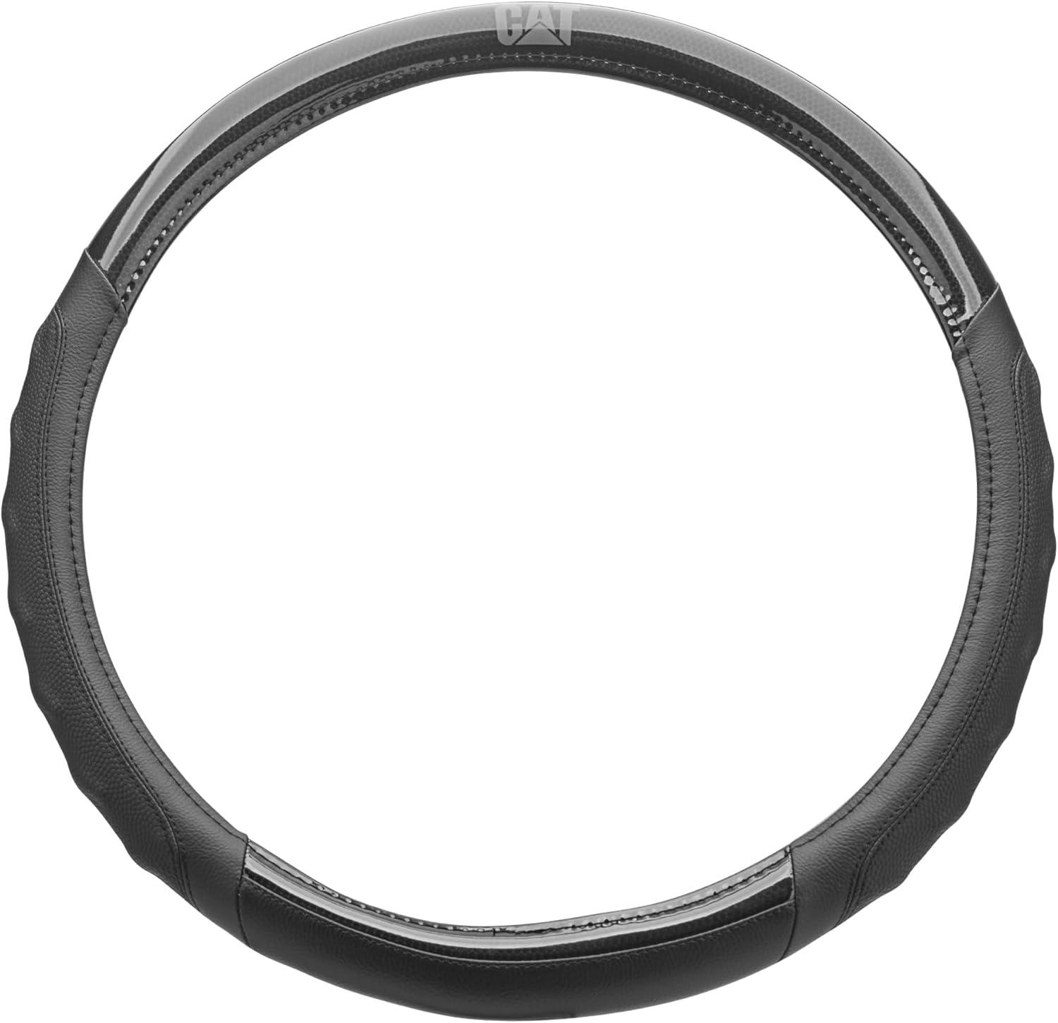 imageCat ErgoDrive Car Steering Wheel Cover with Light Gray Grip Standard 15 inch Size Durable and Comfortable with Advanced Grip Black Faux Leather Steering Wheel Cover for Auto Truck Van SUVBlack BigGrip