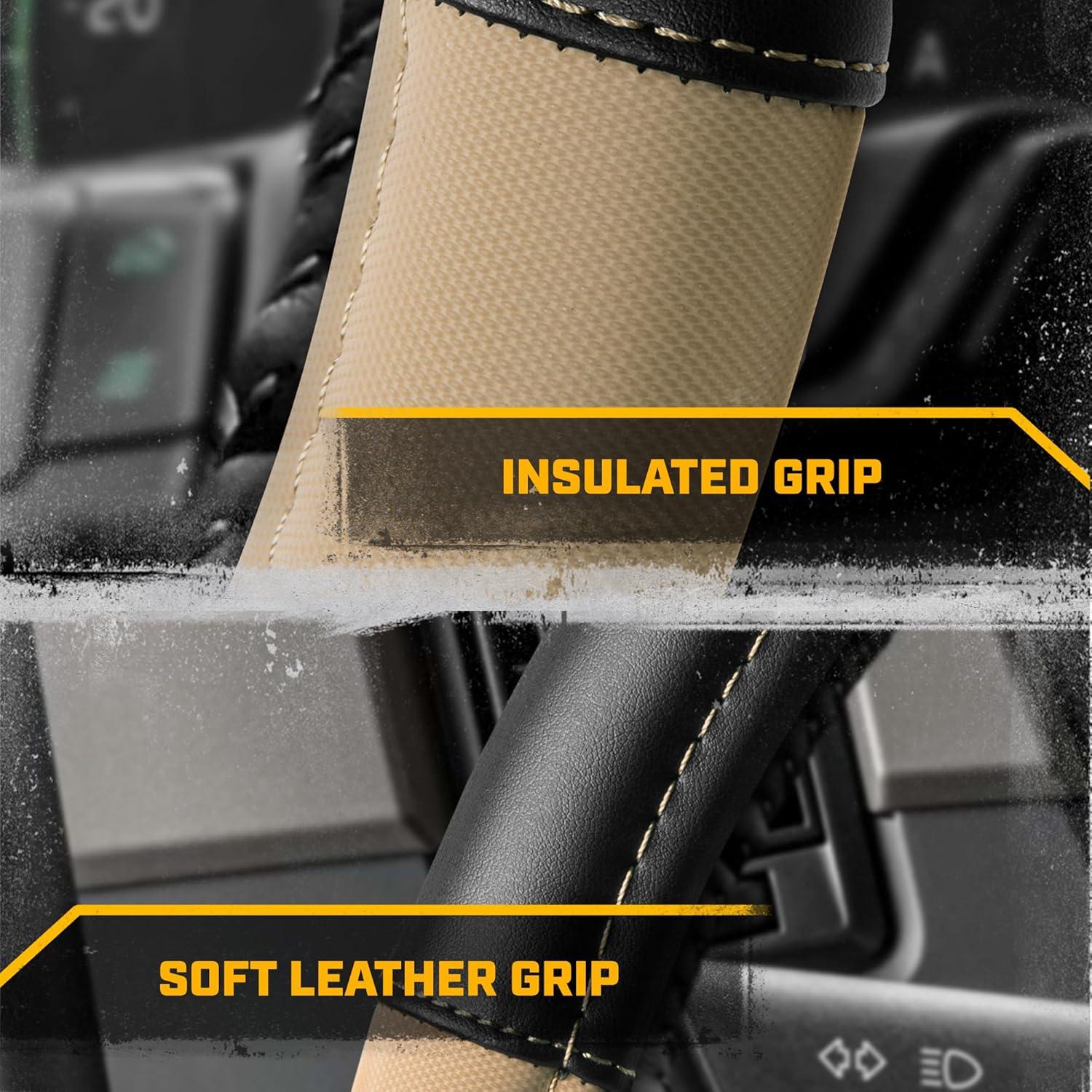 imageCat ErgoDrive Car Steering Wheel Cover with Light Gray Grip Standard 15 inch Size Durable and Comfortable with Advanced Grip Black Faux Leather Steering Wheel Cover for Auto Truck Van SUVBlackBeige BigDrive