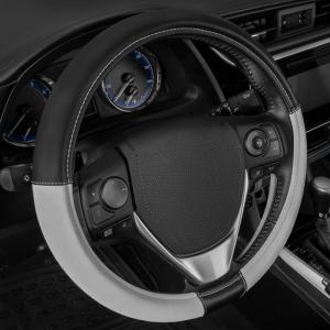 Cat® ErgoDrive Car Steering Wheel Cover with Light Gray Grip, Standard 15 inch Size, Durable and Comfortable with Advanced Grip, Black Faux Leather Steering Wheel Cover for Auto Truck Van SUV(Gray ErgoDrive)