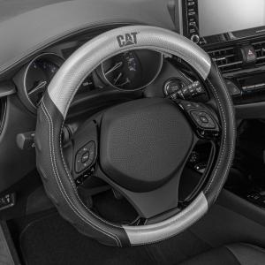 Cat® ErgoDrive Car Steering Wheel Cover with Light Gray Grip, Standard 15 inch Size, Durable and Comfortable with Advanced Grip, Black Faux Leather Steering Wheel Cover for Auto Truck Van SUV(Gray HexSport)