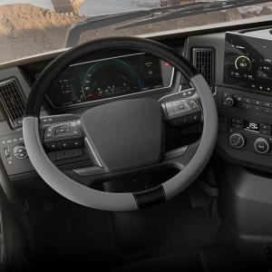 Cat® ErgoDrive Car Steering Wheel Cover with Light Gray Grip, Standard 15 inch Size, Durable and Comfortable with Advanced Grip, Black Faux Leather Steering Wheel Cover for Auto Truck Van SUV(Black/Gray BigDrive)