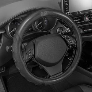 Cat® ErgoDrive Car Steering Wheel Cover with Light Gray Grip, Standard 15 inch Size, Durable and Comfortable with Advanced Grip, Black Faux Leather Steering Wheel Cover for Auto Truck Van SUV(Black HexSport)
