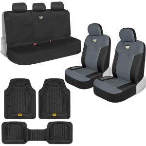 Cat® MeshFlex Automotive Seat Covers/Floor Mats for Cars Trucks and SUVs – Black Car Seat Covers, Truck Seat Protectors with Black Honeycomb Trim with Rubber Heavy Duty Floor Mats