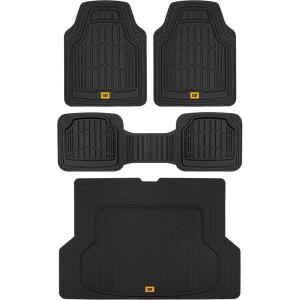 CAT® ToughRide Heavy Duty Rubber Floor Mats & Cargo Trunk Liner for Car SUV Van Sedan, Black – Trim to Fit, All Weather Deep Dish Automotive Floor Mat(Black)