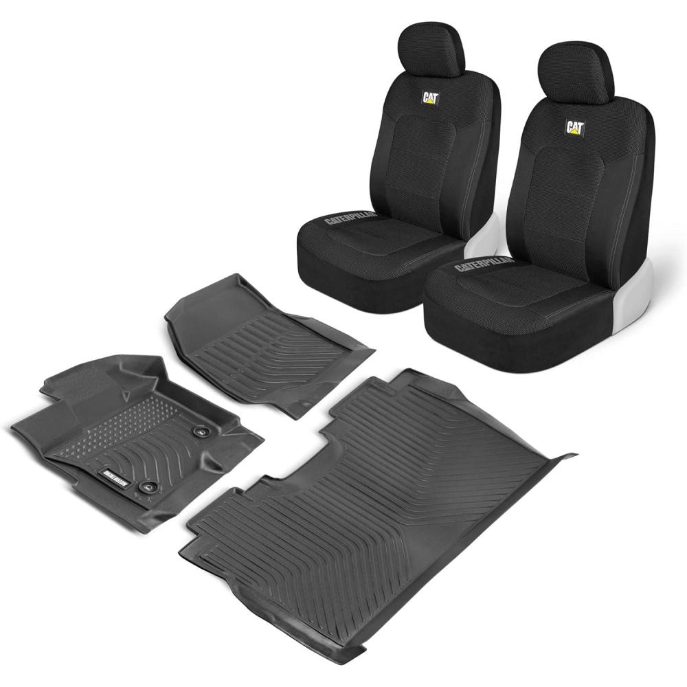 image:imageCat 3D MeshFlex Custom Floor Mats amp Seat Covers for Ford F150 SuperCrew 20152023 2pc Breathable Seat CushionsCovers Plus 3pc Floor Liners Combo Set Black amp BeigeBlack
