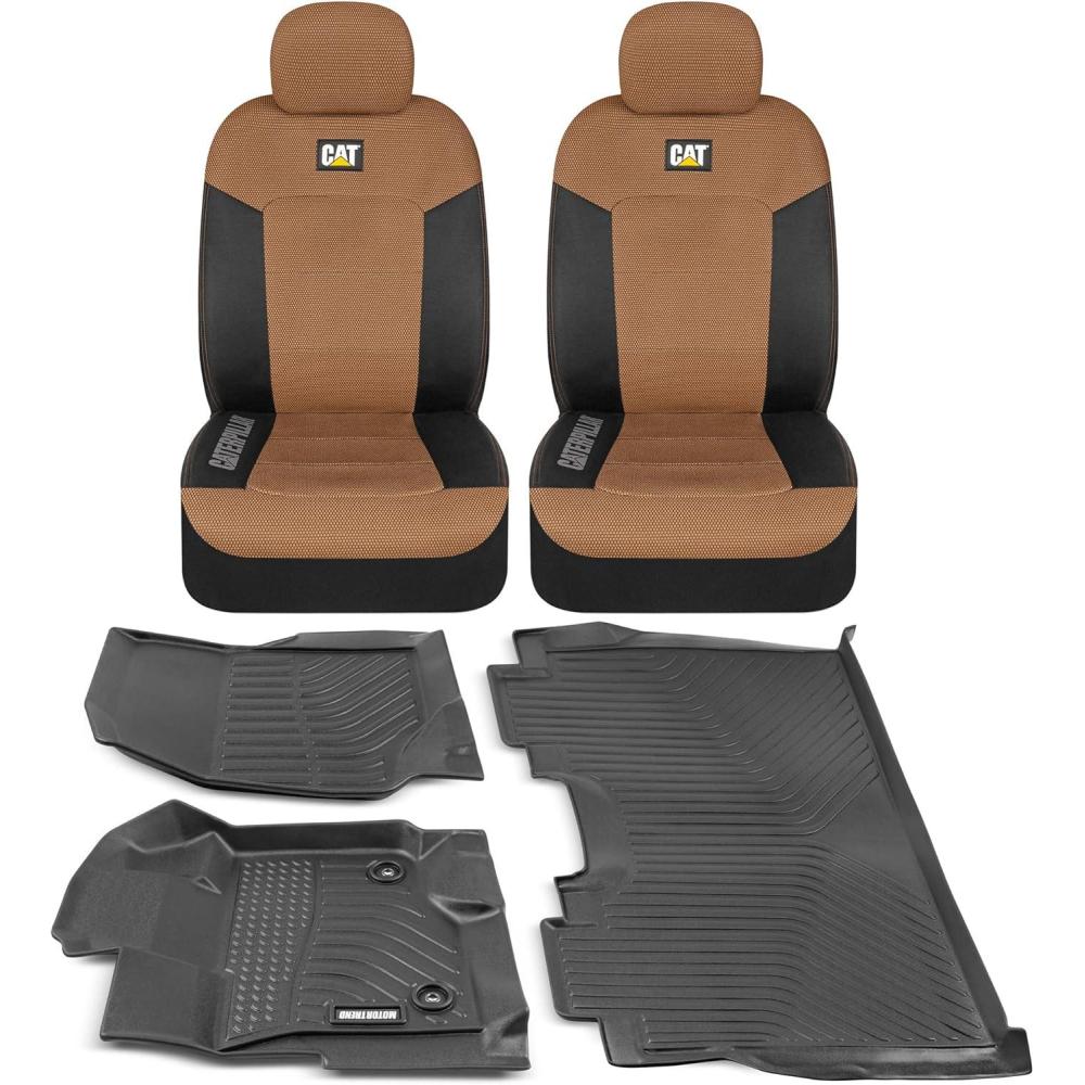 image:imageCat 3D MeshFlex Custom Floor Mats amp Seat Covers for Ford F150 SuperCrew 20152023 2pc Breathable Seat CushionsCovers Plus 3pc Floor Liners  Combo Set  Black amp BeigeBlack  Beige