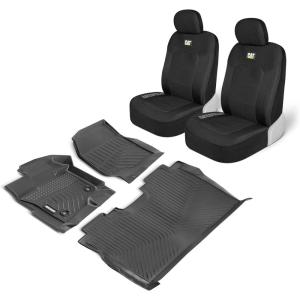 Cat 3D MeshFlex Custom Floor Mats & Seat Covers for Ford F-150 SuperCrew 2015-2023, 2pc Breathable Seat Cushions/Covers Plus 3pc Floor Liners – Combo Set – Black & Beige(Black)