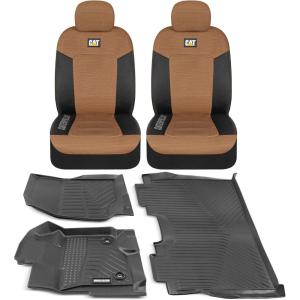 Cat 3D MeshFlex Custom Floor Mats & Seat Covers for Ford F-150 SuperCrew 2015-2023, 2pc Breathable Seat Cushions/Covers Plus 3pc Floor Liners – Combo Set – Black & Beige(Black & Beige)