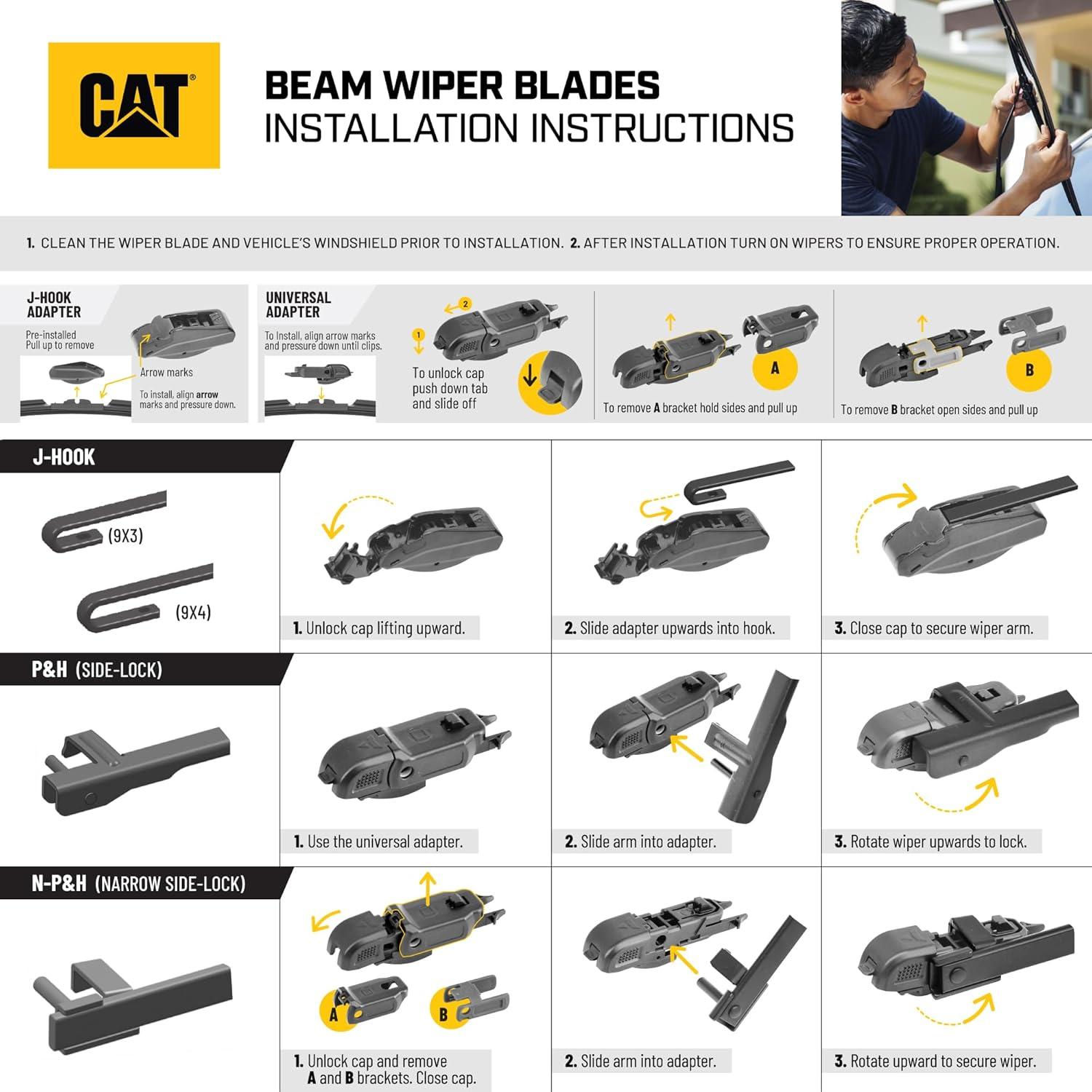 image:imageCAT C20 Wiper Blades 2Pack Front or Rear Wiper Blades for Cars SUVs Trucks Direct OEM Replacement Heavy Duty StreakFree All Seasons Silent Crystal Clear Easy Installation 22 2226 18