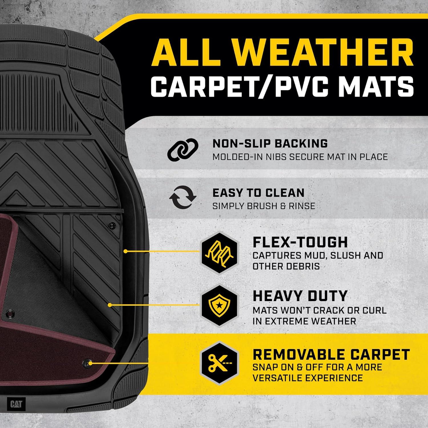 image:imageCAT Detachable Deep Dish Car Floor Mats w Removable Carpet Liner Universal Fit for SUVs Trucks Sedans Washable EasyClean Automotive Floor Liners Heavy Duty All Weather NonSlip Comfort Burgundy