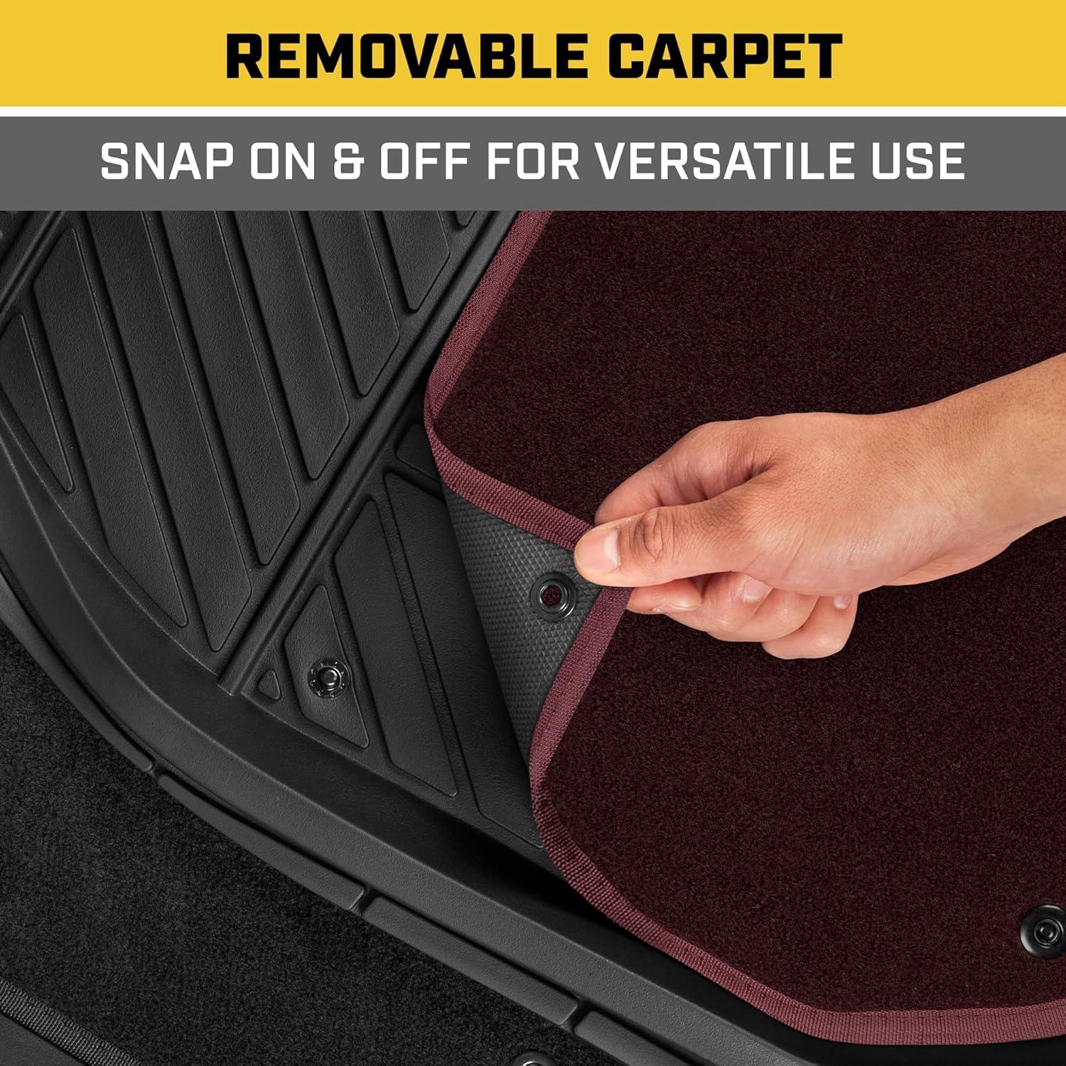 image:imageCAT Detachable Deep Dish Car Floor Mats w Removable Carpet Liner Universal Fit for SUVs Trucks Sedans Washable EasyClean Automotive Floor Liners Heavy Duty All Weather NonSlip Comfort Burgundy