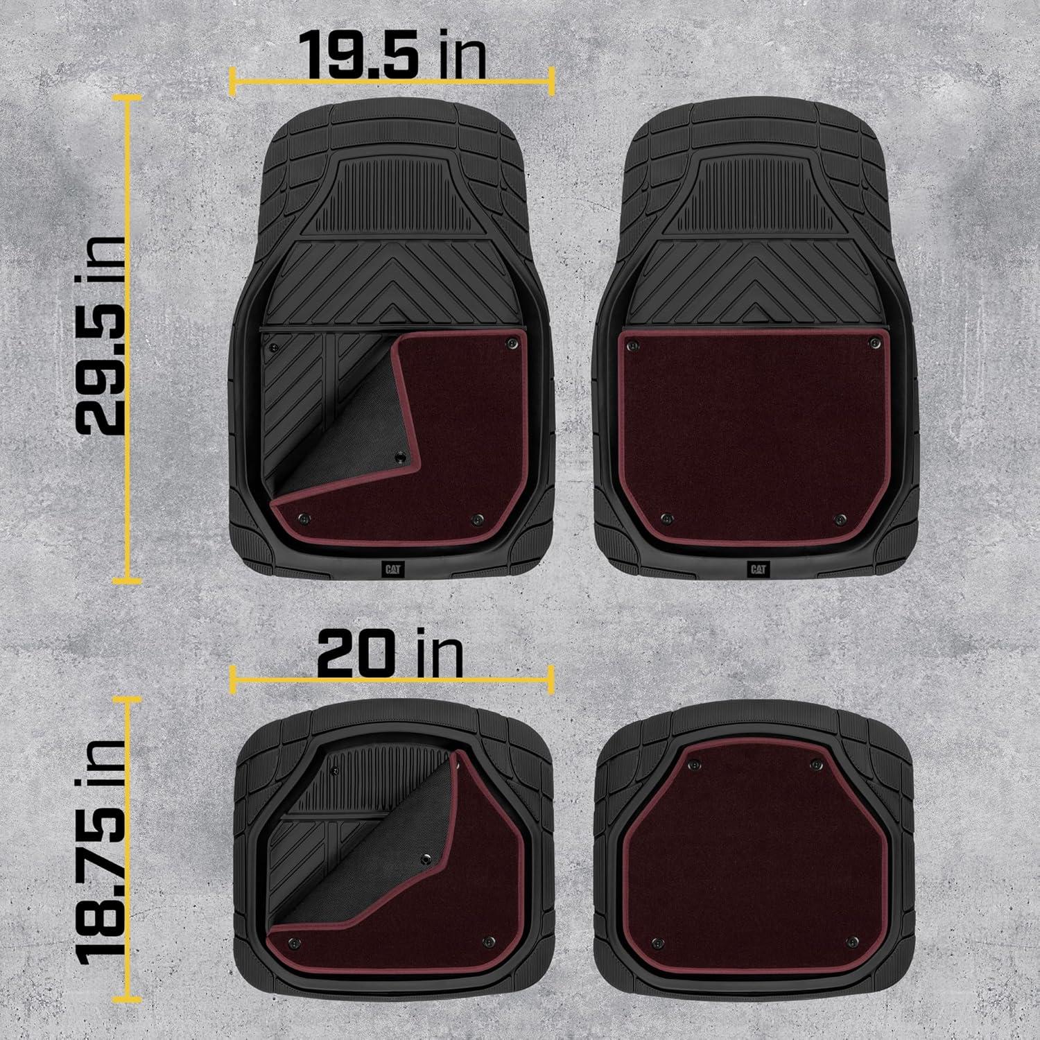image:imageCAT Detachable Deep Dish Car Floor Mats w Removable Carpet Liner Universal Fit for SUVs Trucks Sedans Washable EasyClean Automotive Floor Liners Heavy Duty All Weather NonSlip Comfort Burgundy