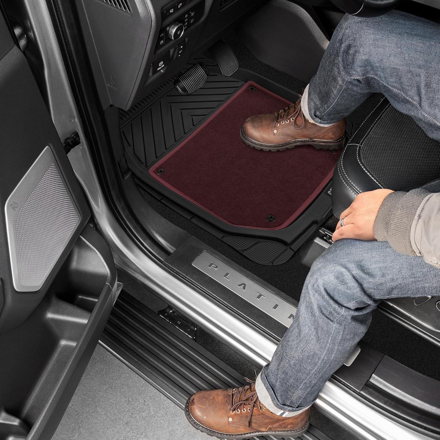image:imageCAT Detachable Deep Dish Car Floor Mats w Removable Carpet Liner Universal Fit for SUVs Trucks Sedans Washable EasyClean Automotive Floor Liners Heavy Duty All Weather NonSlip Comfort Burgundy