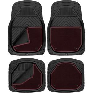 CAT® Detachable Deep Dish Car Floor Mats w/ Removable Carpet Liner – Universal Fit for SUVs Trucks Sedans Washable Easy-Clean Automotive Floor Liners Heavy Duty All Weather Non-Slip Comfort – Burgundy